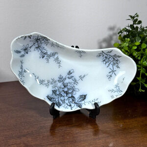 Antique Floral Bone Dish Alfred Meakin Blossom Ironstone Blue White England 6.5"
